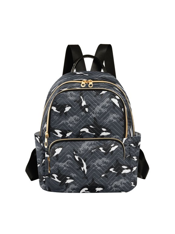 Quilted Backpack for Women, Ocean Orcas Travel Daypack with Front Pocket for Casual Daily Use