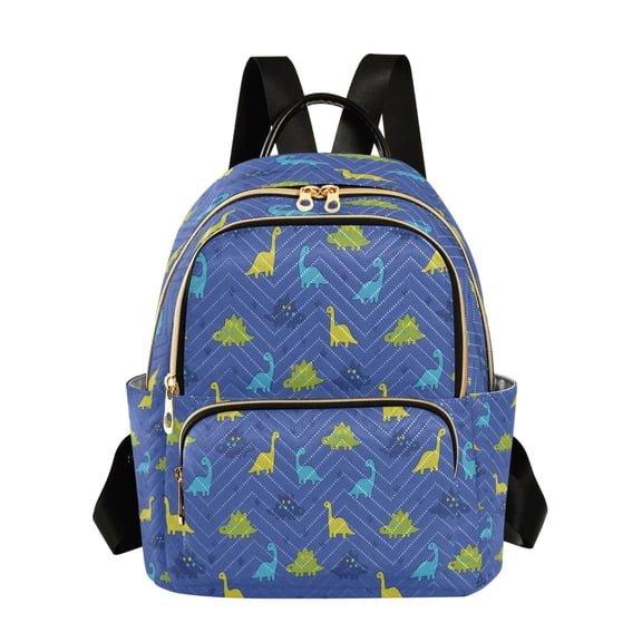 Qxltty Quilted Backpack for Women, Playful Dinosaurs Travel Daypack with Front Pocket for Casual Daily Use
