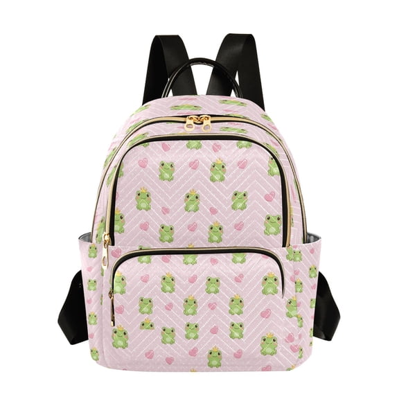 Qxltty Quilted Backpack for Women, Polka Dot Frog Travel Daypack with Front Pocket for Casual Daily Use
