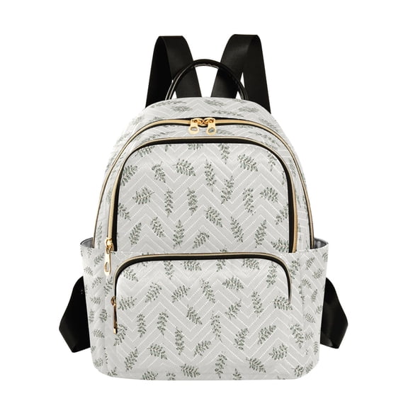 Qxltty Quilted Backpack for Women, Simple Leaf Travel Daypack with Front Pocket for Casual Daily Use