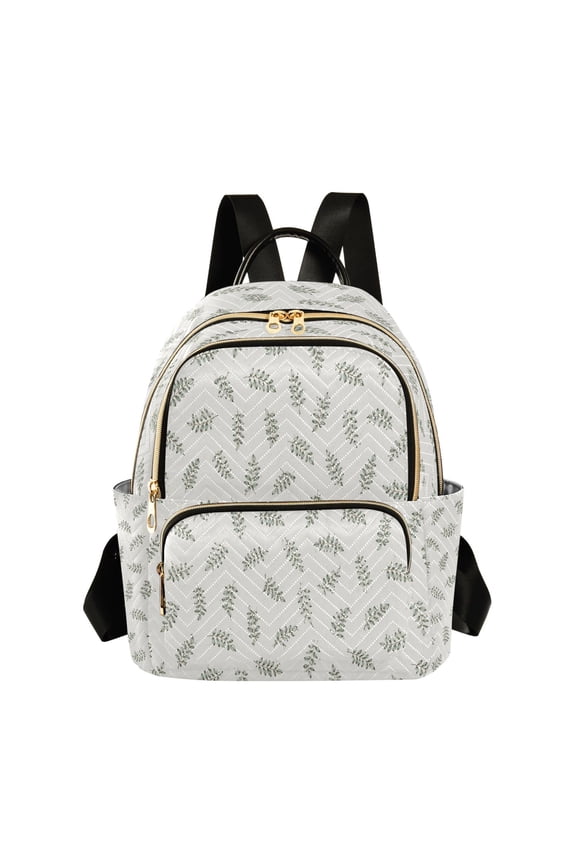 Quilted Backpack for Women, Simple Leaf Travel Daypack with Front Pocket for Casual Daily Use