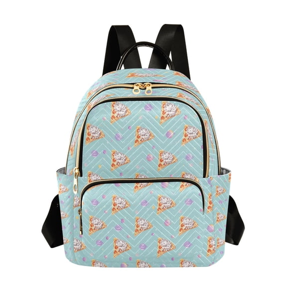 Qxltty Quilted Backpack for Women, Tiger Pizza Travel Daypack with Front Pocket for Casual Daily Use