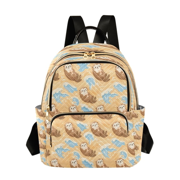 Qxltty Quilted Backpack for Women, Waves Otters Travel Daypack with Front Pocket for Casual Daily Use
