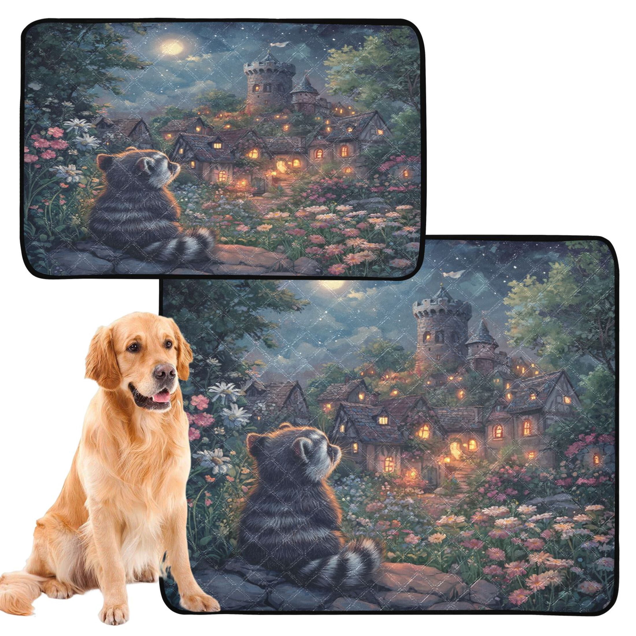Qxltty Raccoon Trip Cat litter Pads Pet Set of 2 Diaper Mats Center Anti-leakage Layer Absorbent Soft and Comfortable