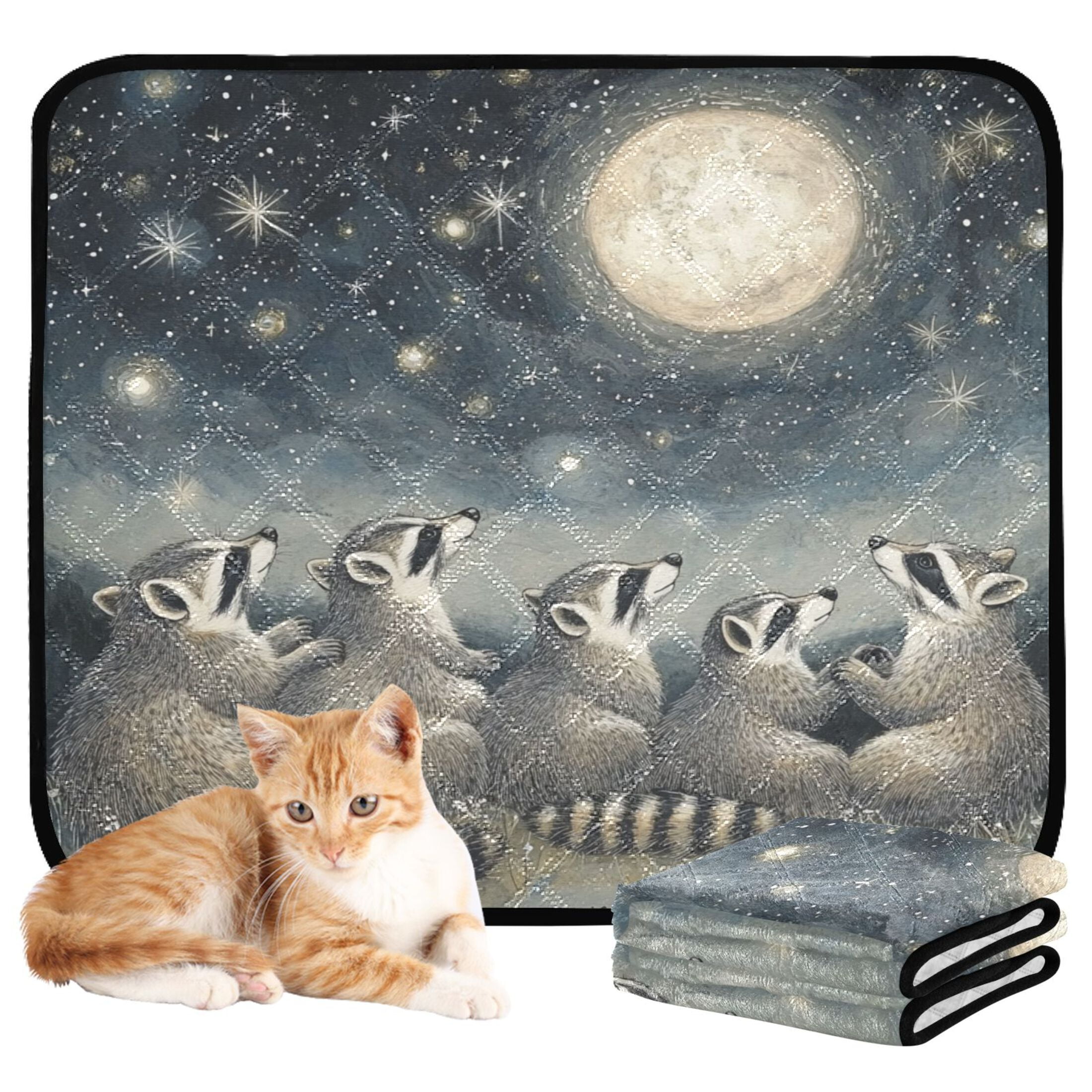 Qxltty Raccoon Watching The Moon Cat litter Pads Pet Set of 3 Diaper Mats Center Anti-leakage Layer Absorbent Soft and Comfortable