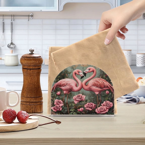 Qxltty Ragged Pink Flamingo Acrylic Napkin Holder Set of 2 Transparent Dining Table Kitchen Cafeteria Home Decor 4.1x4.9x1.97in