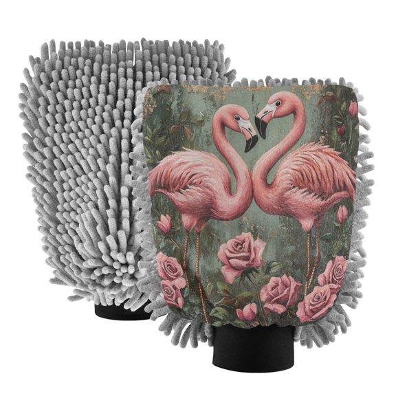 Qxltty Ragged Pink Flamingo Car Wash Mitt 2pcs Scratch Free Lint-Free Antistatic Microfiber 7.09×10.24in