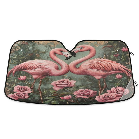Qxltty Ragged Pink Flamingo Car Windshield Sunshades Foldable UV Rays Sun Visor Protector Keep Your Vehicle Cool 55×27.6in