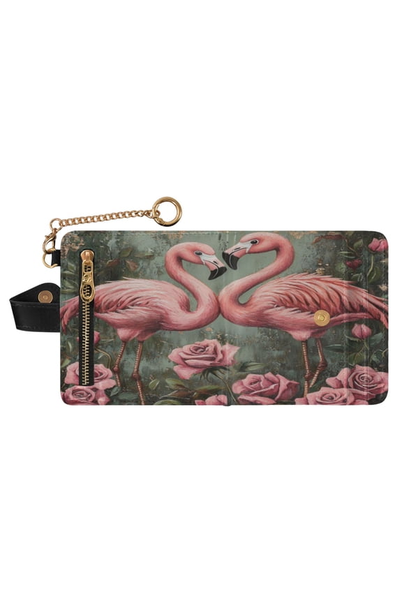 Ragged Pink Flamingo Ladies Wallet Rfid Slim Thin Compact Credit Card Women Wallet Zipper Coin Pocket and ID Window for Female Gifts