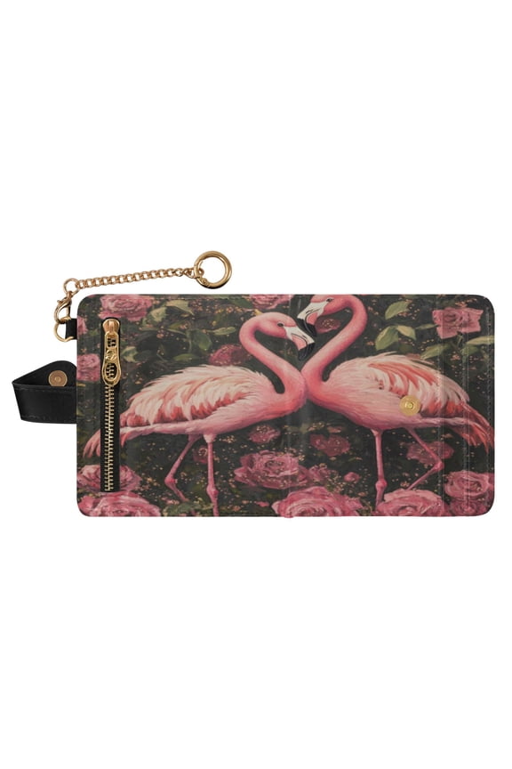 Ragged Pink Flamingos Ladies Wallet Rfid Slim Thin Compact Credit Card Women Wallet Zipper Coin Pocket and ID Window for Female Gifts