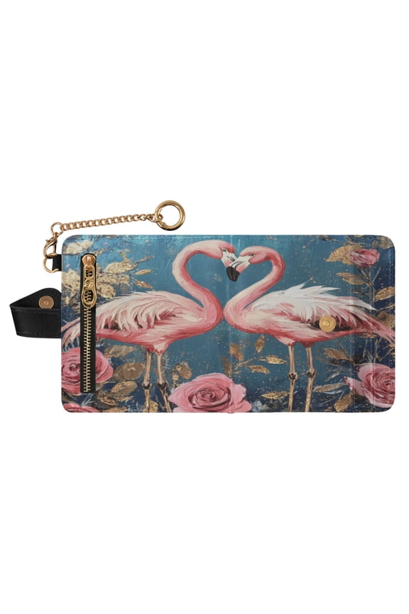 Raggedy Pink Flamingos Ladies Wallet Rfid Slim Thin Compact Credit Card Women Wallet Zipper Coin Pocket and ID Window for Female Gifts