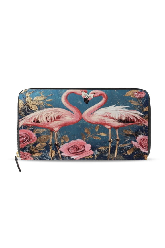 Raggedy Pink Flamingos Women's Leather Wallet Fashion Retro Multi Card Holder with Cell Phone Pocket Mothers Day Gifts