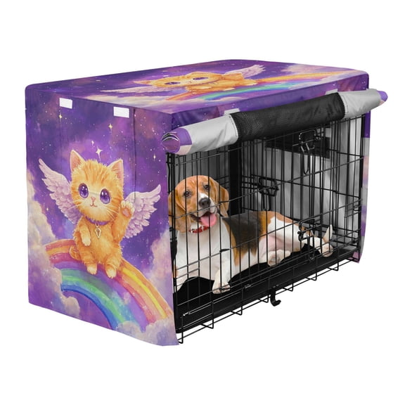 Qxltty Rainbow Angel Cat Crate Cover Durable Oxford Cloth Pet Kennel Sunshade Universal Fit for 47in Wire Cage