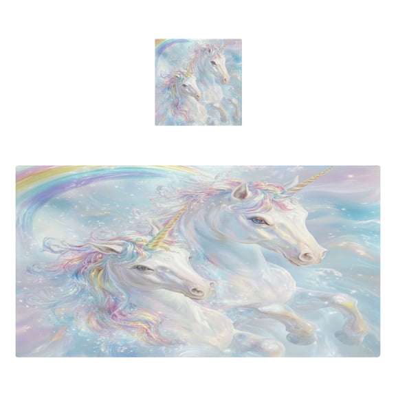 Qxltty Rainbow Unicorns Bath and Hand Towel Set 100% Cotton Towels for Bathroom Soft Durable and Absorbent