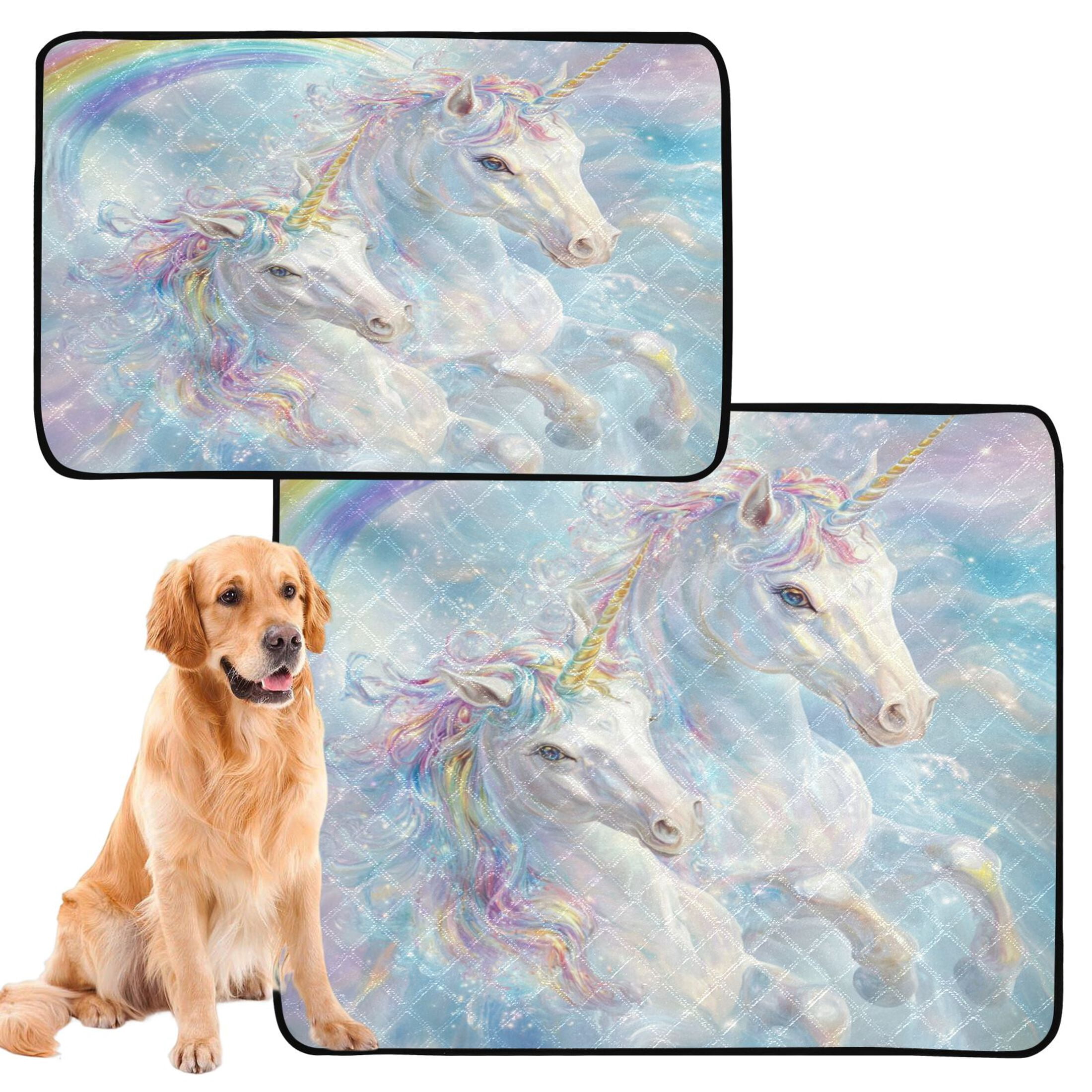 Qxltty Rainbow Unicorns Cat litter Pads Pet Set of 2 Diaper Mats Center Anti-leakage Layer Absorbent Soft and Comfortable