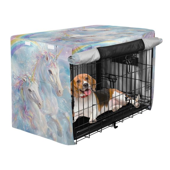 Qxltty Rainbow Unicorns Crate Cover Durable Oxford Cloth Pet Kennel Sunshade Universal Fit for 47in Wire Cage