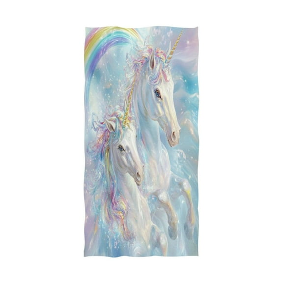 Qxltty Rainbow Unicorns Extra Large Bath Towel 32"x64" Super Soft Highly Absorbent Quick Dry Shower Towel for Hotel Bathroom Guest Spa Gym