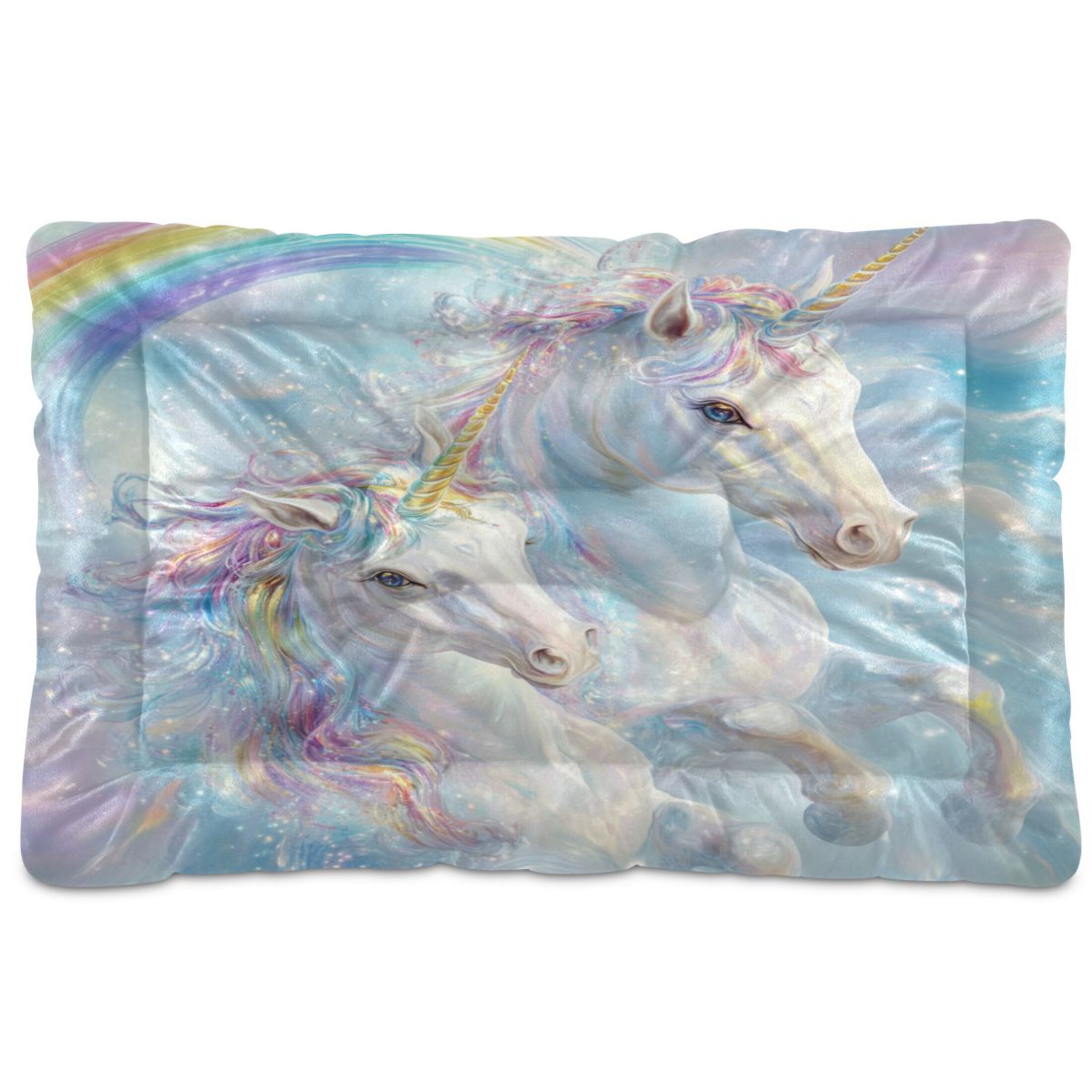 Qxltty Rainbow Unicorns Ped Pad Wear-resistant and Hard to Bite Through Sleeping Pad for Small Medium Large Dogs Winter Pet Bed 36×24in