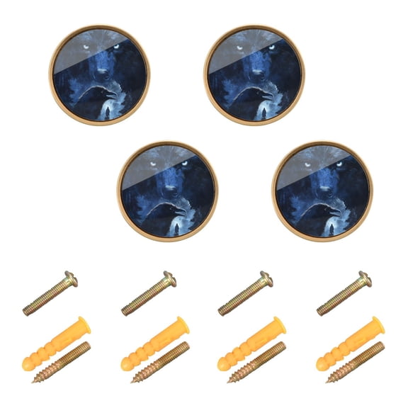 Qxltty Raven Wolf in The Moonlight Cabinet Knobs Kitchen Drawer Knobs Round Door Pulls Dressing Table Wardrobe Closet Knob Handles Decorative Set of 4