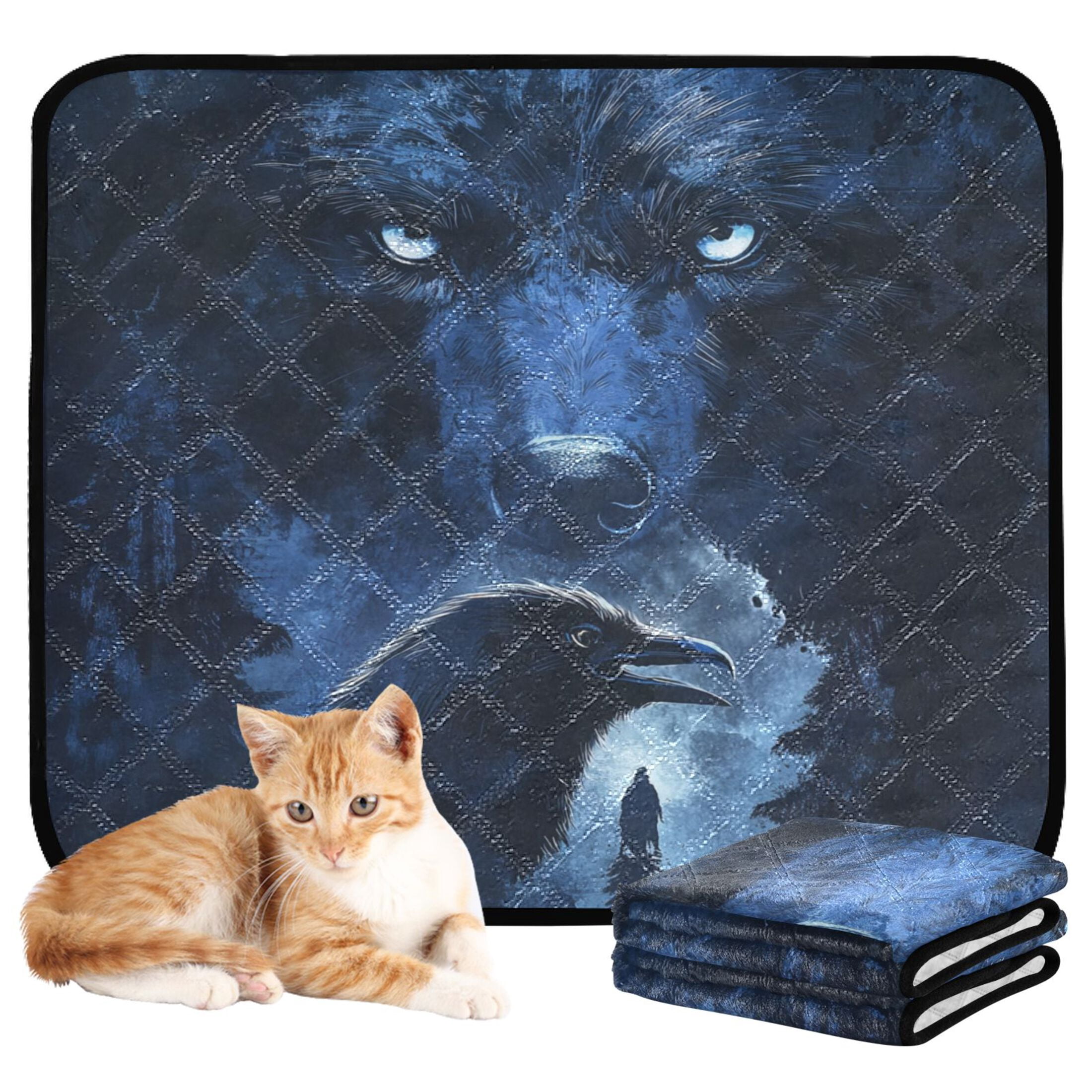 Qxltty Raven Wolf in The Moonlight Cat litter Pads Pet Set of 3 Diaper Mats Center Anti-leakage Layer Absorbent Soft and Comfortable