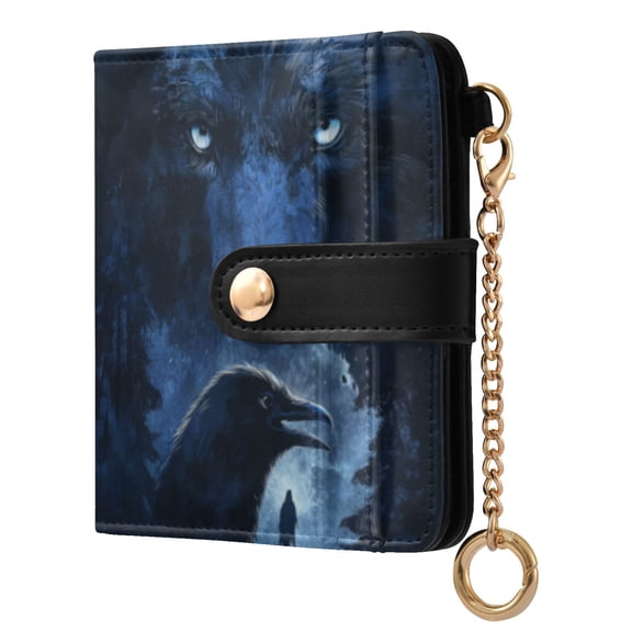 Qxltty Raven Wolf in The Moonlight Ladies Wallet Rfid Slim Thin Compact Credit Card Women Wallet Zipper Coin Pocket and ID Window for Female Gifts