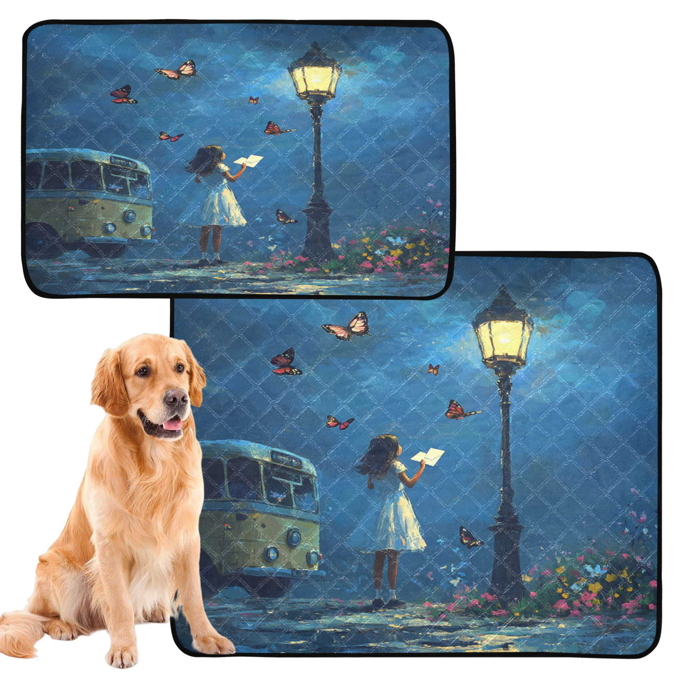 Qxltty Reading under The Streetlight Cat litter Pads Pet Set of 2 Diaper Mats Center Anti-leakage Layer Absorbent Soft and Comfortable