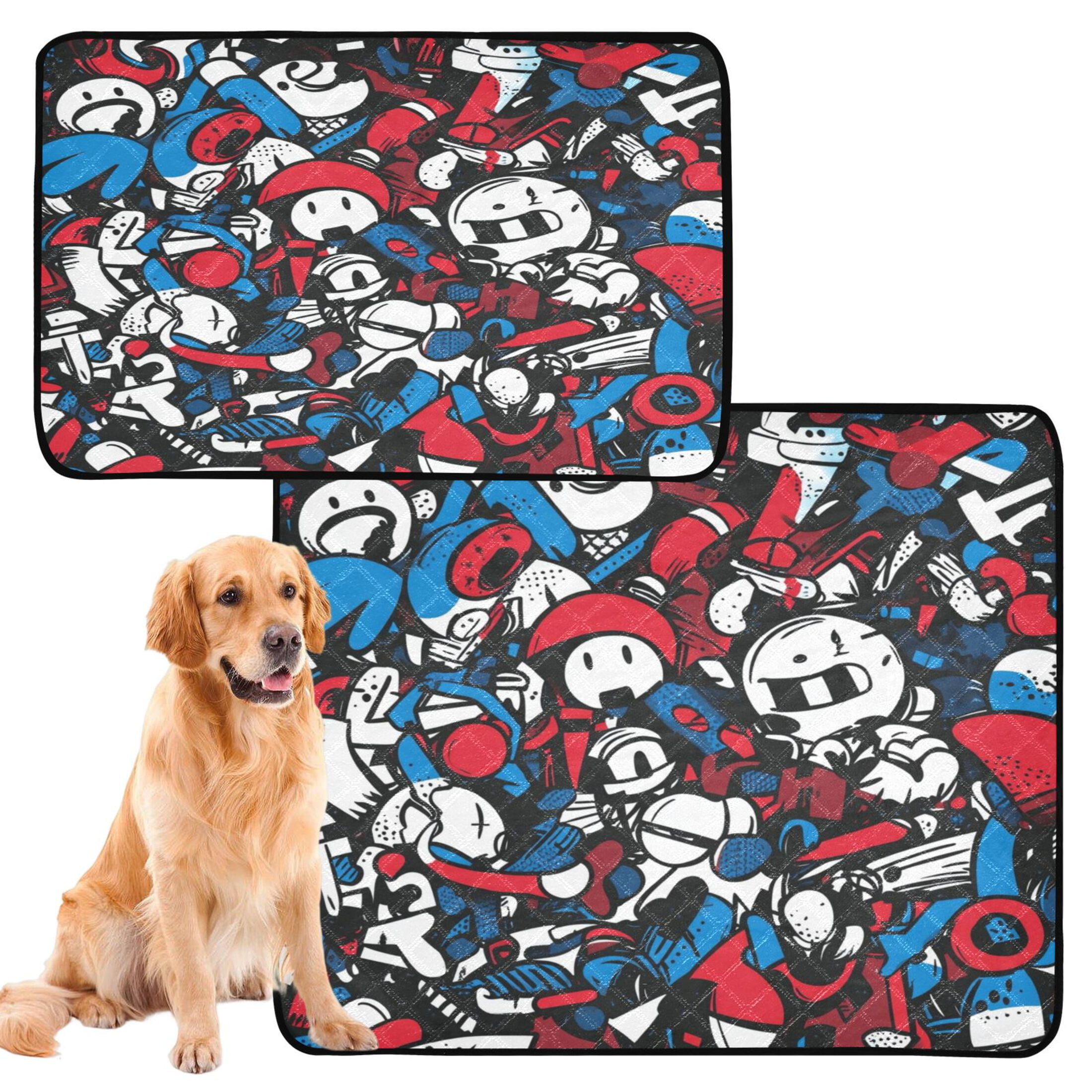 Qxltty Red Blue Graffiti Pattern Cat litter Pads Pet Set of 2 Diaper Mats Center Anti-leakage Layer Absorbent Soft and Comfortable