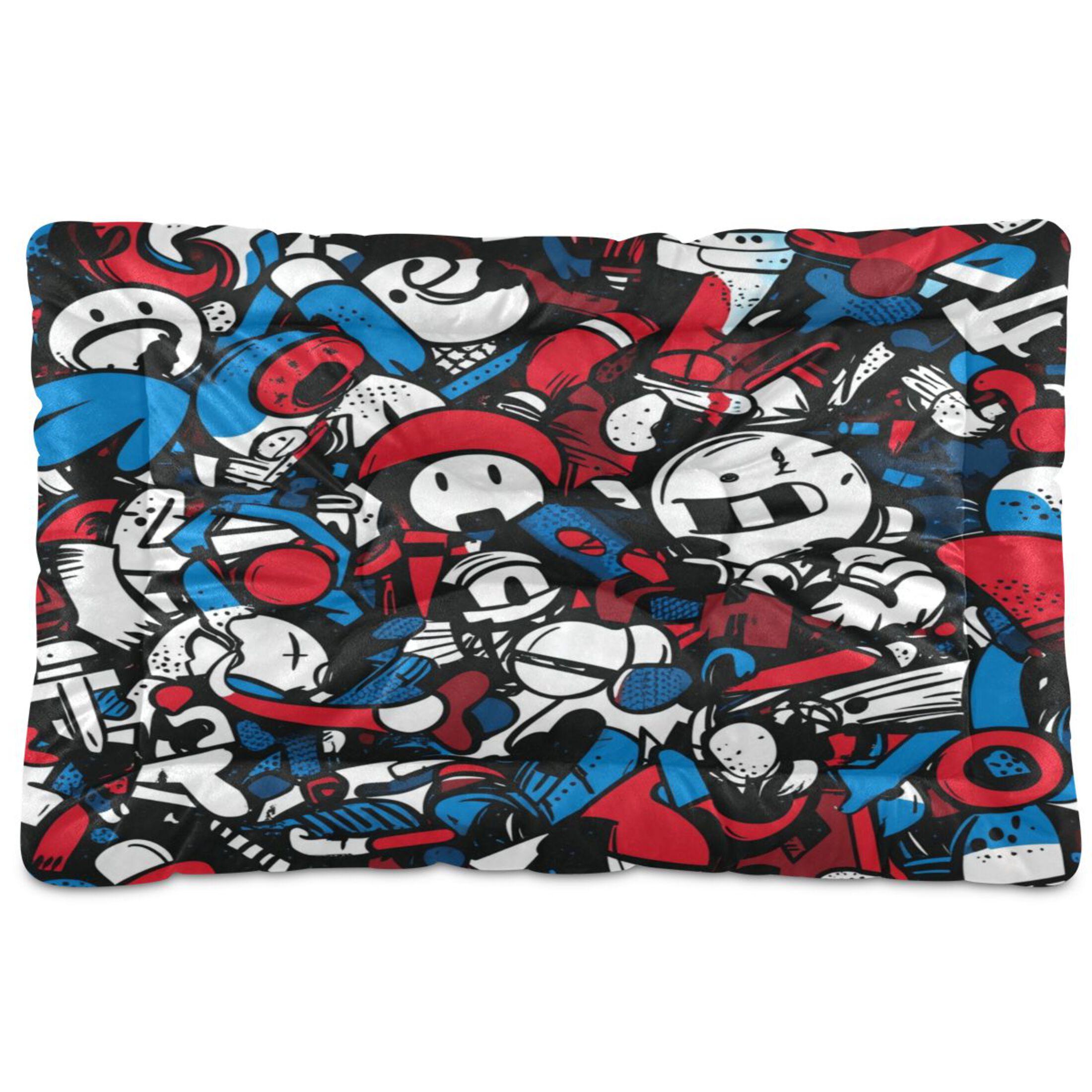 Qxltty Red Blue Graffiti Pattern Ped Pad Wear-resistant and Hard to Bite Through Sleeping Pad for Small Medium Large Dogs Winter Pet Bed 36×24in