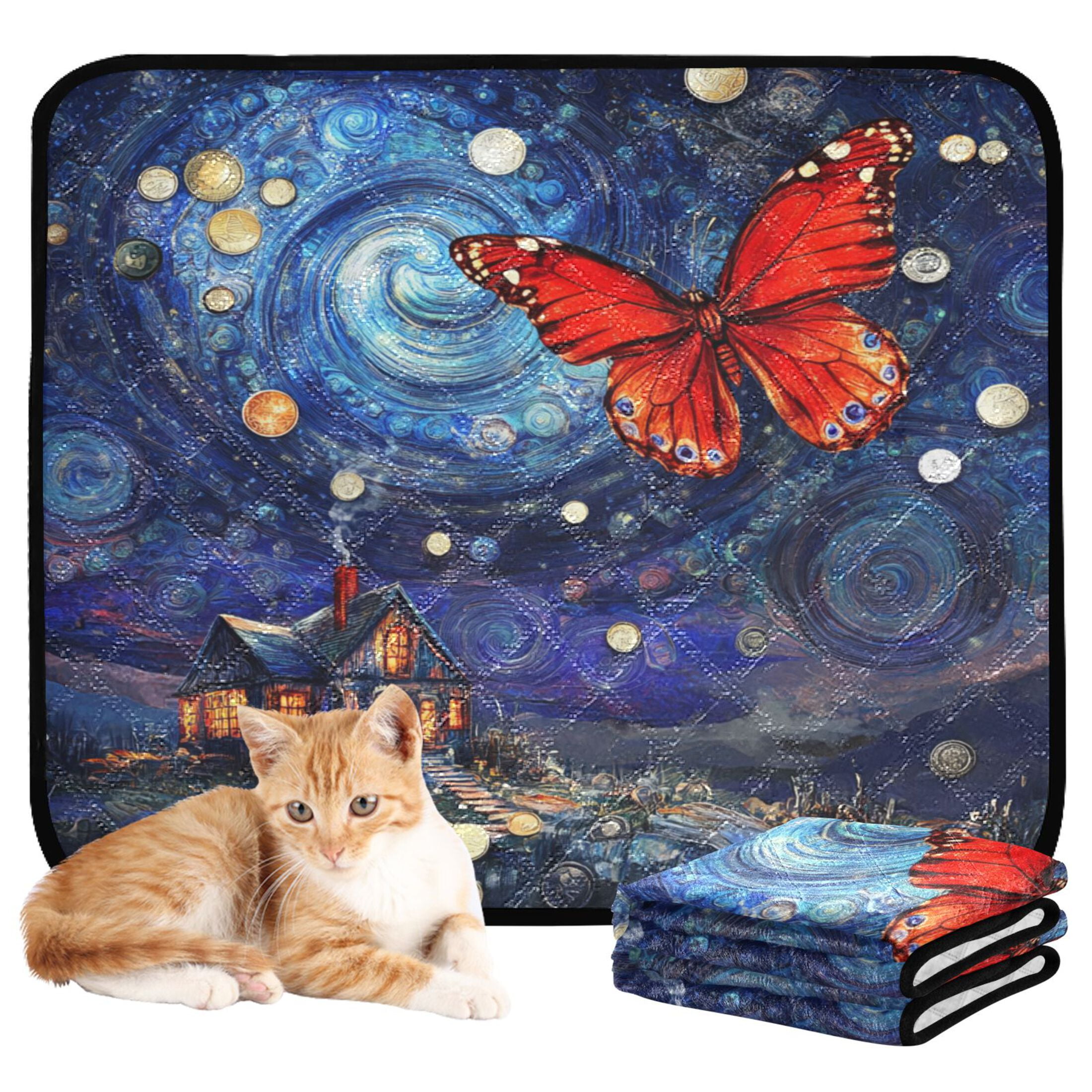 Qxltty Red Butterfly Cat litter Pads Pet Set of 3 Diaper Mats Center Anti-leakage Layer Absorbent Soft and Comfortable