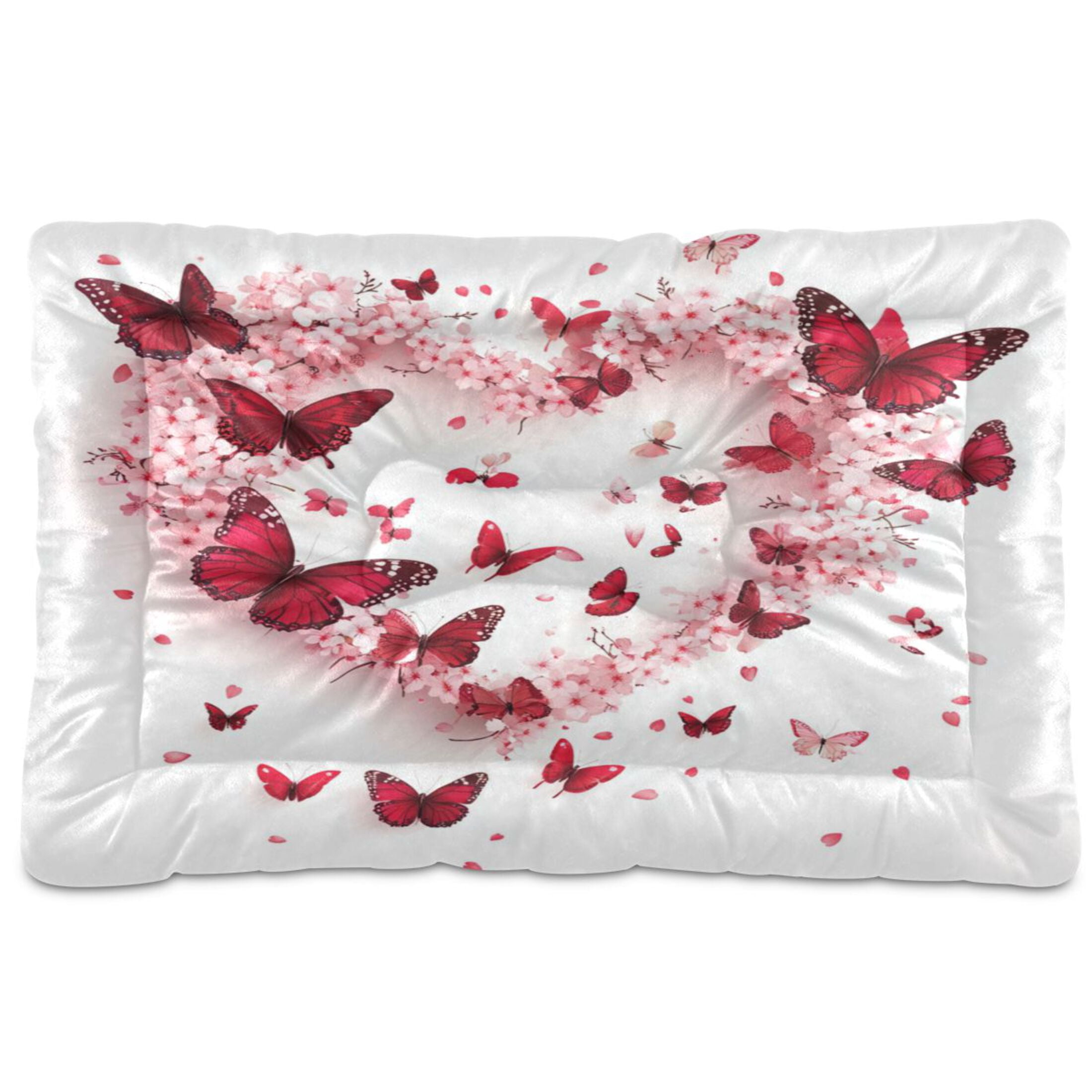 Qxltty Red Butterfly Pink Floral Ped Pad Wear-resistant and Hard to Bite Through Sleeping Pad for Small Medium Large Dogs Winter Pet Bed 36×24in