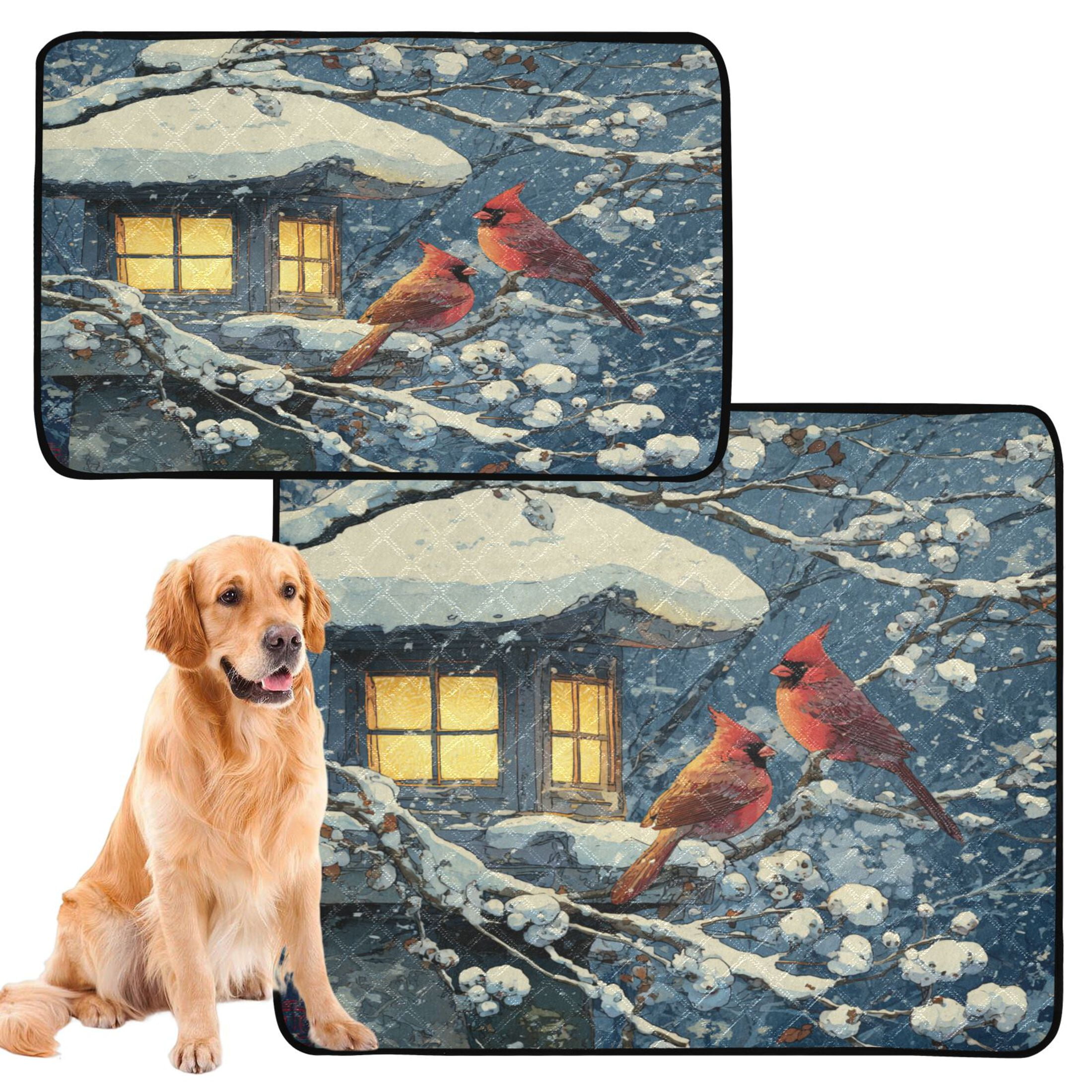 Qxltty Red Cardinals Cat litter Pads Pet Set of 2 Diaper Mats Center Anti-leakage Layer Absorbent Soft and Comfortable