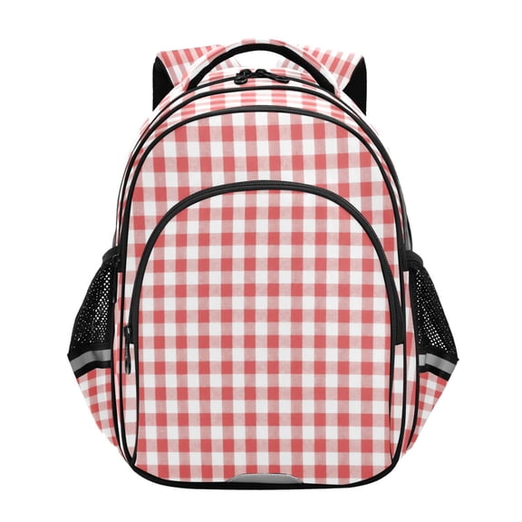 Qxltty Red Checkered Backpack Lightweight Multi Pocket Daypack Reflective Bookbag with Adjustable Straps