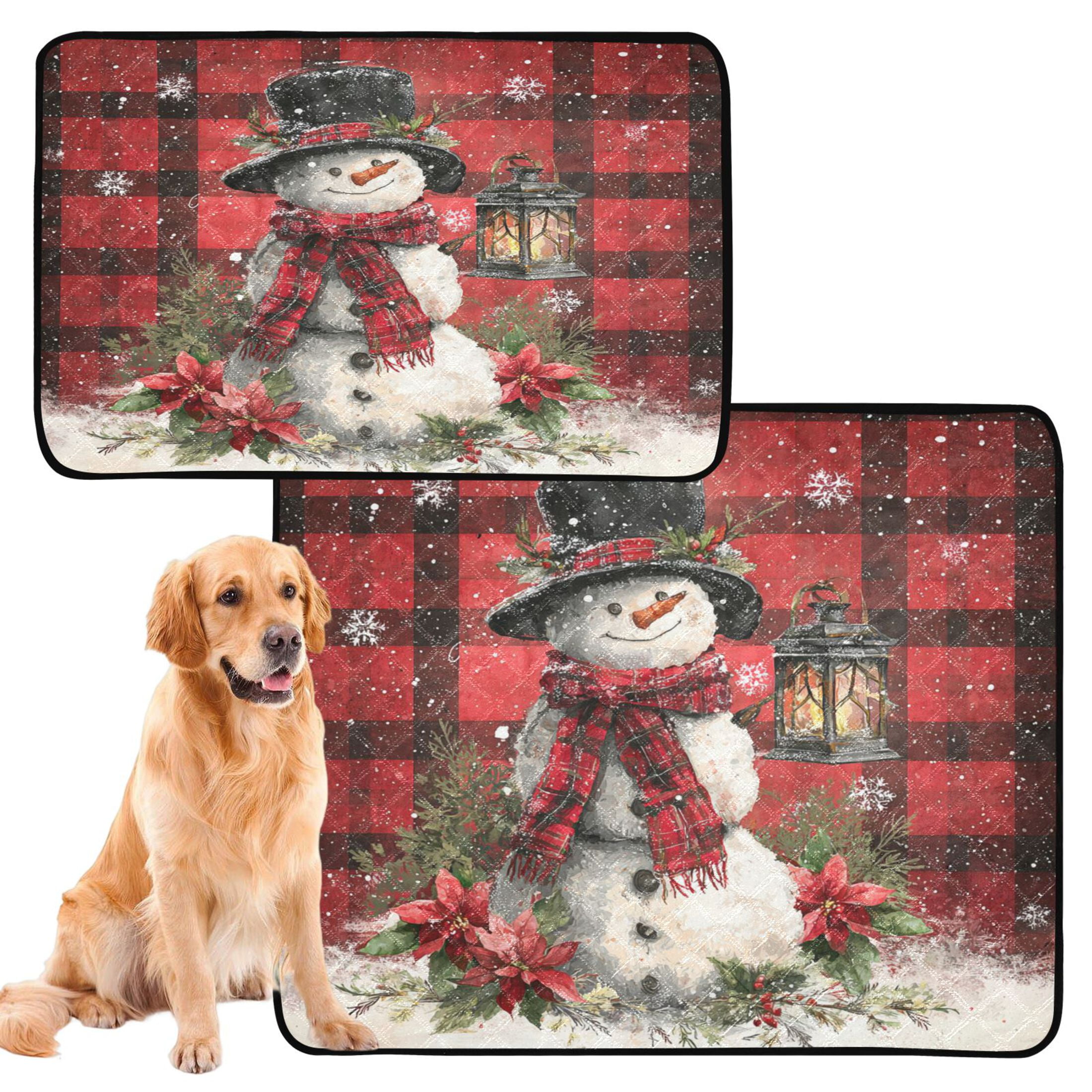 Qxltty Red Checkered Snowman Cat litter Pads Pet Set of 2 Diaper Mats Center Anti-leakage Layer Absorbent Soft and Comfortable