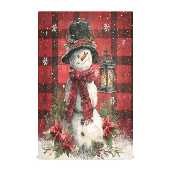 Qxltty Red Checkered Snowman Kitchen Towels 28 x 18 Inch Soft Cotton Linen Feel Dish Towels with Hanging Loop for Drying, Cleaning & Decor
