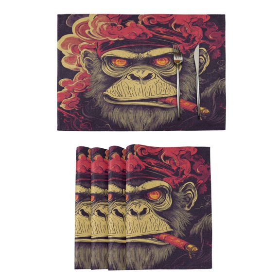 Qxltty Red Eyes Orangutan Pattern Placemats Set of 4 Heat Resistant Non-Slip Place mat for Dining Table Washable Durable Polyester Woven Table Decorations