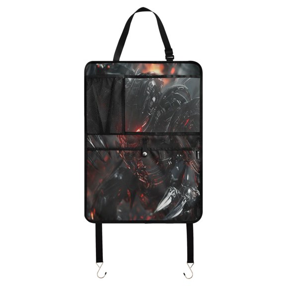 Qxltty Red Eyes Robot Car Seat Back Protectors 2 pack with 3 Pocket Storage Bag Universal Fit Automotive Interior Decoration
