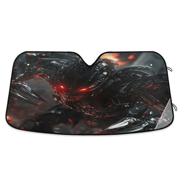 Qxltty Red Eyes Robot Car Windshield Sunshades Foldable UV Rays Sun Visor Protector Keep Your Vehicle Cool 53×23.5in