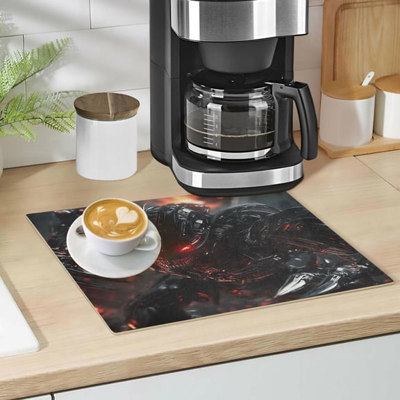 Qxltty Red Eyes Robot Leather Drying Mat for Kitchen Countertops Coffee Mats Hide Stain Quickly Absorbs Water Tableware Decor