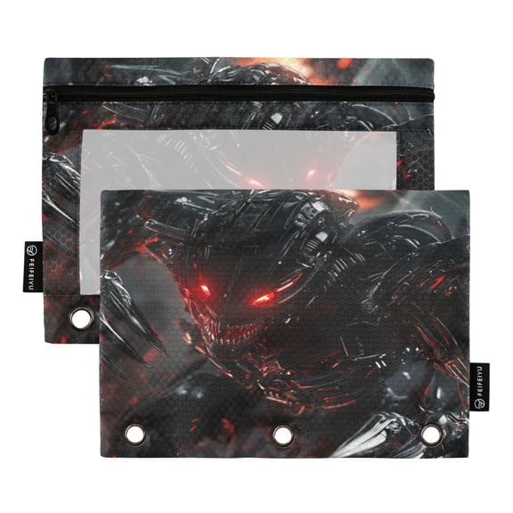 Qxltty Red Eyes Robot Pencil Pouches for 3 Ring Binder Clear Window Zipper Pencil Case for Office College Supplies