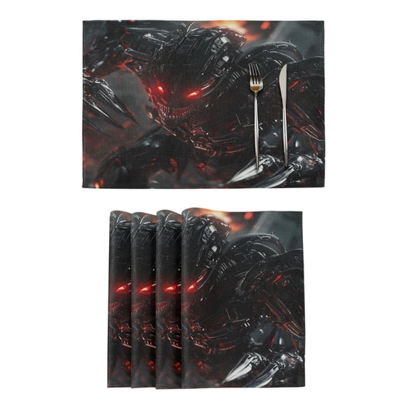 Qxltty Red Eyes Robot Placemats Set of 6 Heat Resistant Non-Slip Place mat for Dining Table Washable Durable Polyester Woven Table Decorations
