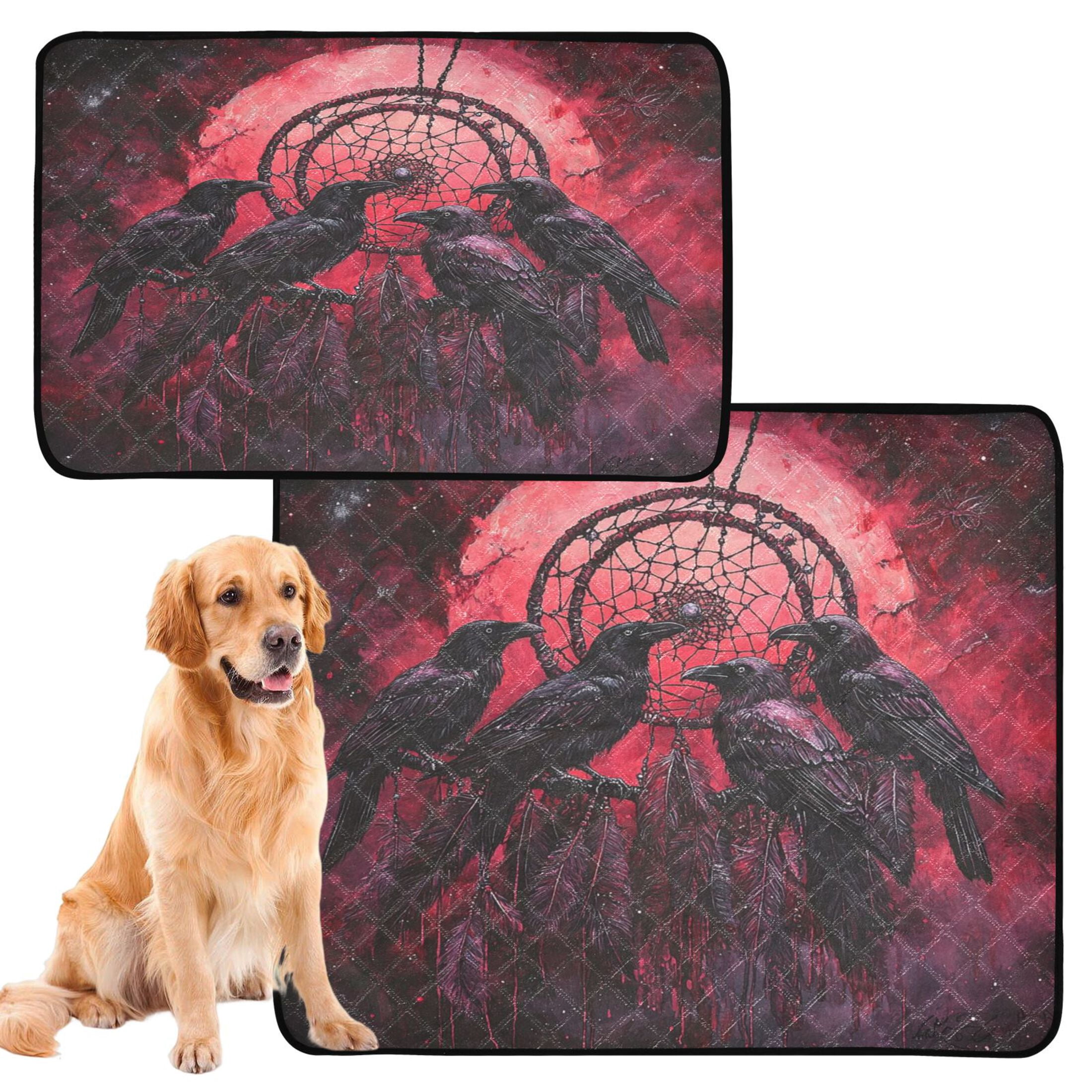 Qxltty Red Moon Crow Cat litter Pads Pet Set of 2 Diaper Mats Center Anti-leakage Layer Absorbent Soft and Comfortable