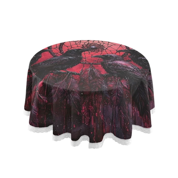 Qxltty Red Moon Crow Round Tablecloth 60 Inch Dia Washable Table Cover with Dust-Proof Wrinkle Resistant for Restaurant Picnic Indoor and Outdoor Dining