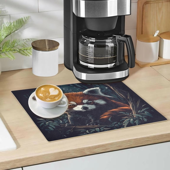 Qxltty Red Panda in The Night Leather Drying Mat for Kitchen Countertops Coffee Mats Hide Stain Quickly Absorbs Water Tableware Decor