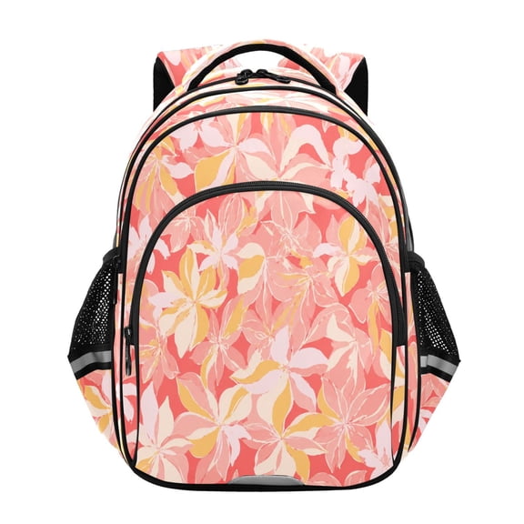 Qxltty Red Pink Floral Backpack Lightweight Multi Pocket Daypack Reflective Bookbag with Adjustable Straps
