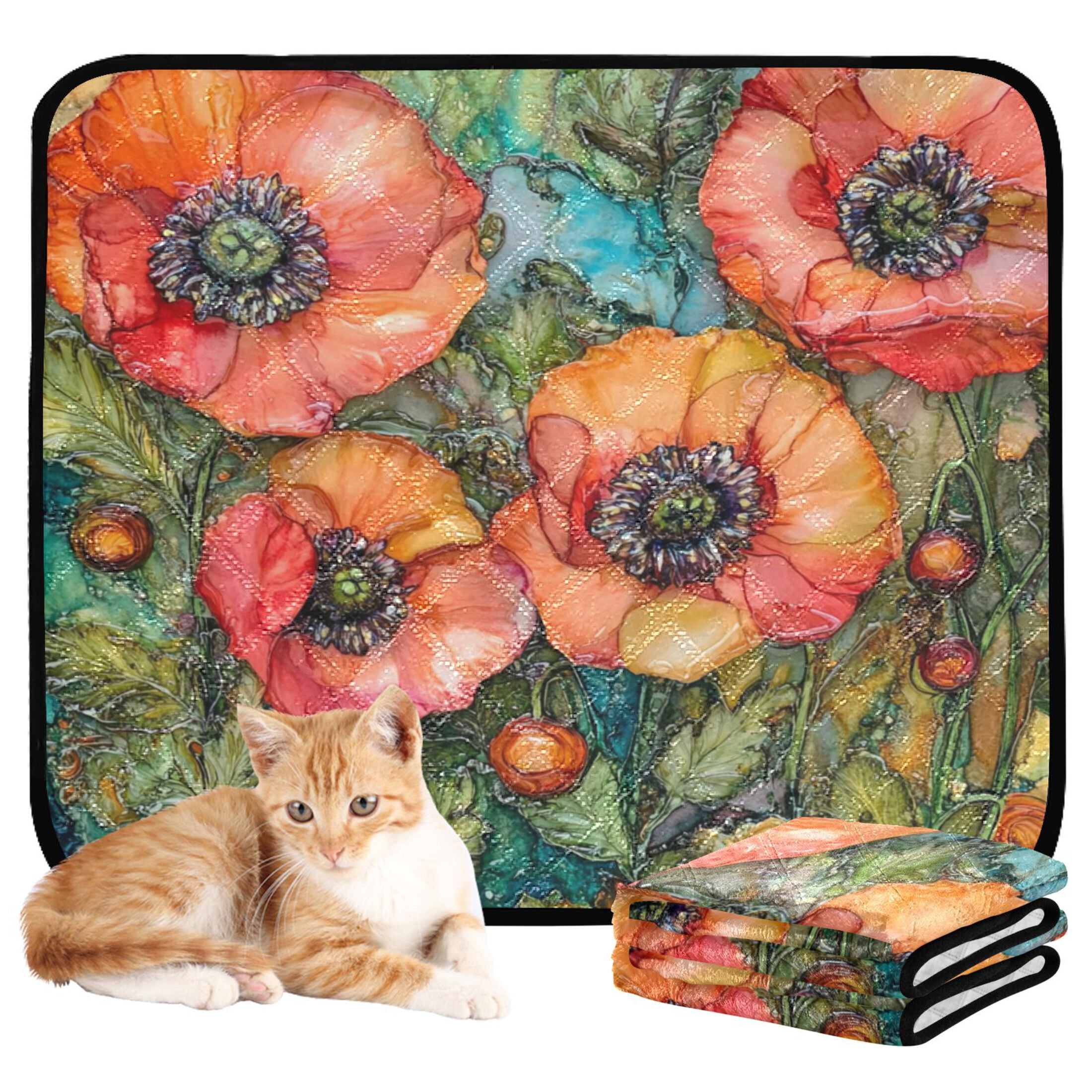 Qxltty Red Poppies Cat litter Pads Pet Set of 3 Diaper Mats Center Anti-leakage Layer Absorbent Soft and Comfortable