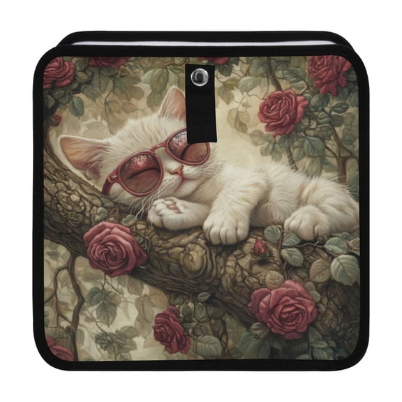 Qxltty Red Rose Cat Car Dumpster Collapsible Rear Seat Suspension Trash for Front Seat Center Console in Vehicle
