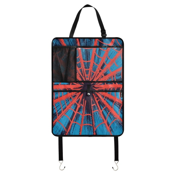 Qxltty Red Spiderweb Car Seat Back Protectors with 3 Pocket Storage Bag Universal Fit Automotive Interior Decoration