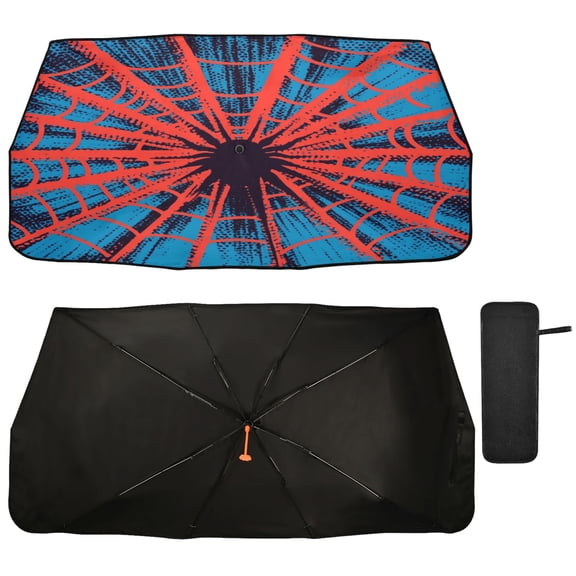 Qxltty Red Spiderweb Car Windshield Sunshade Umbrella Quality Black Rubberized Fabric Can Effectively Block UV Rays Heat