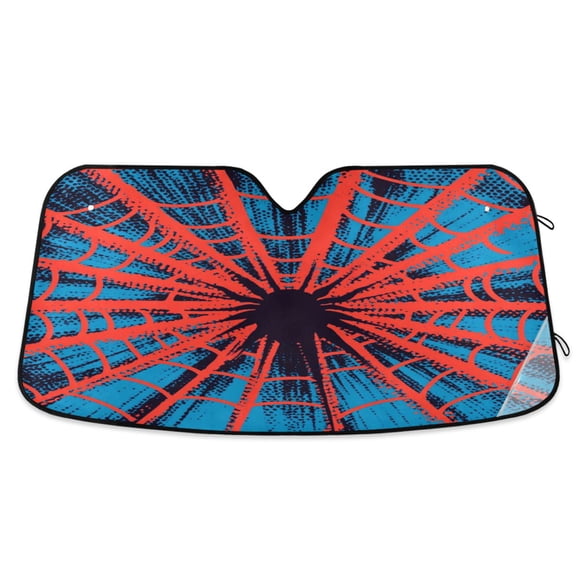Qxltty Red Spiderweb Car Windshield Sunshades Foldable UV Rays Sun Visor Protector Keep Your Vehicle Cool 53×23.5in