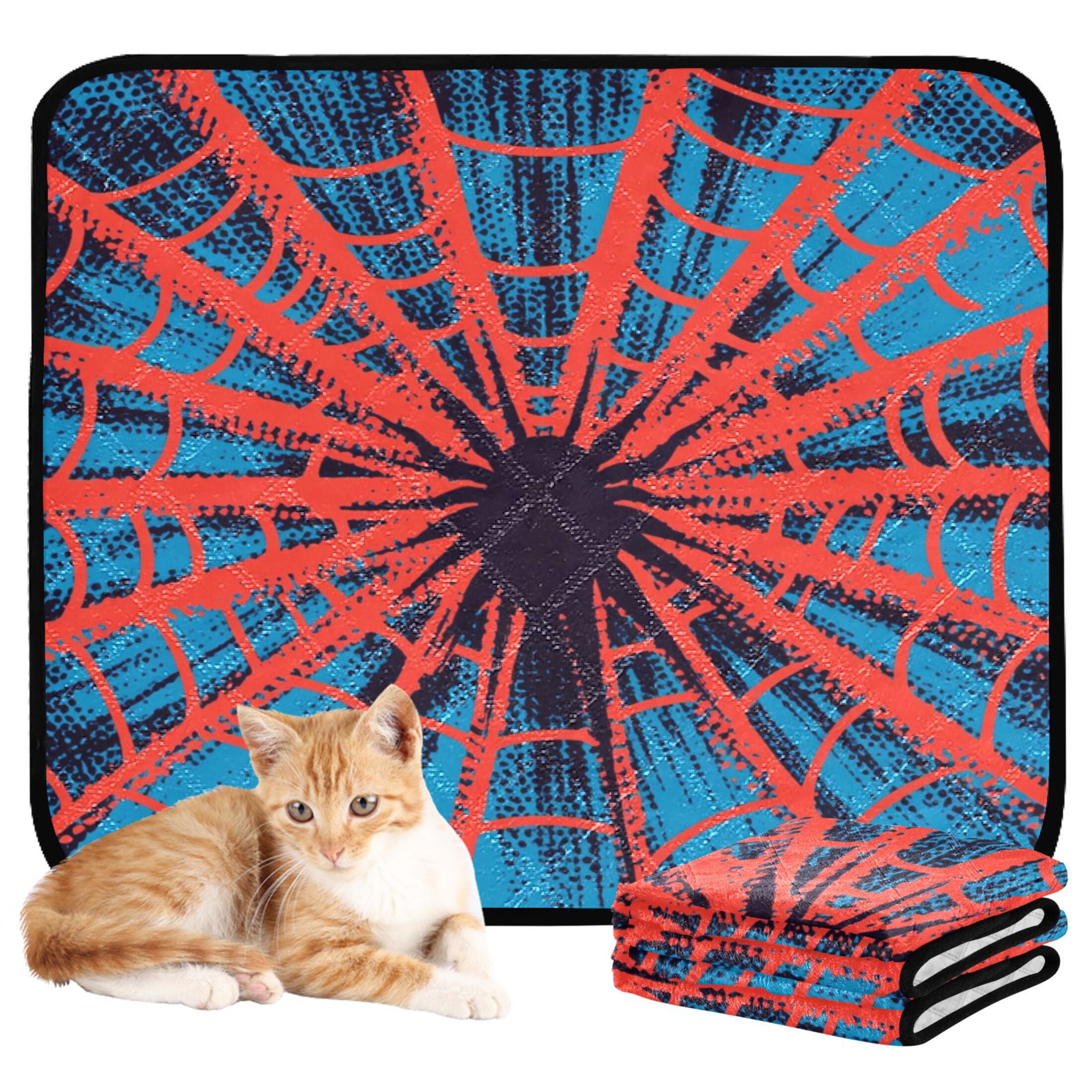Qxltty Red Spiderweb Cat litter Pads Pet Set of 3 Diaper Mats Center Anti-leakage Layer Absorbent Soft and Comfortable